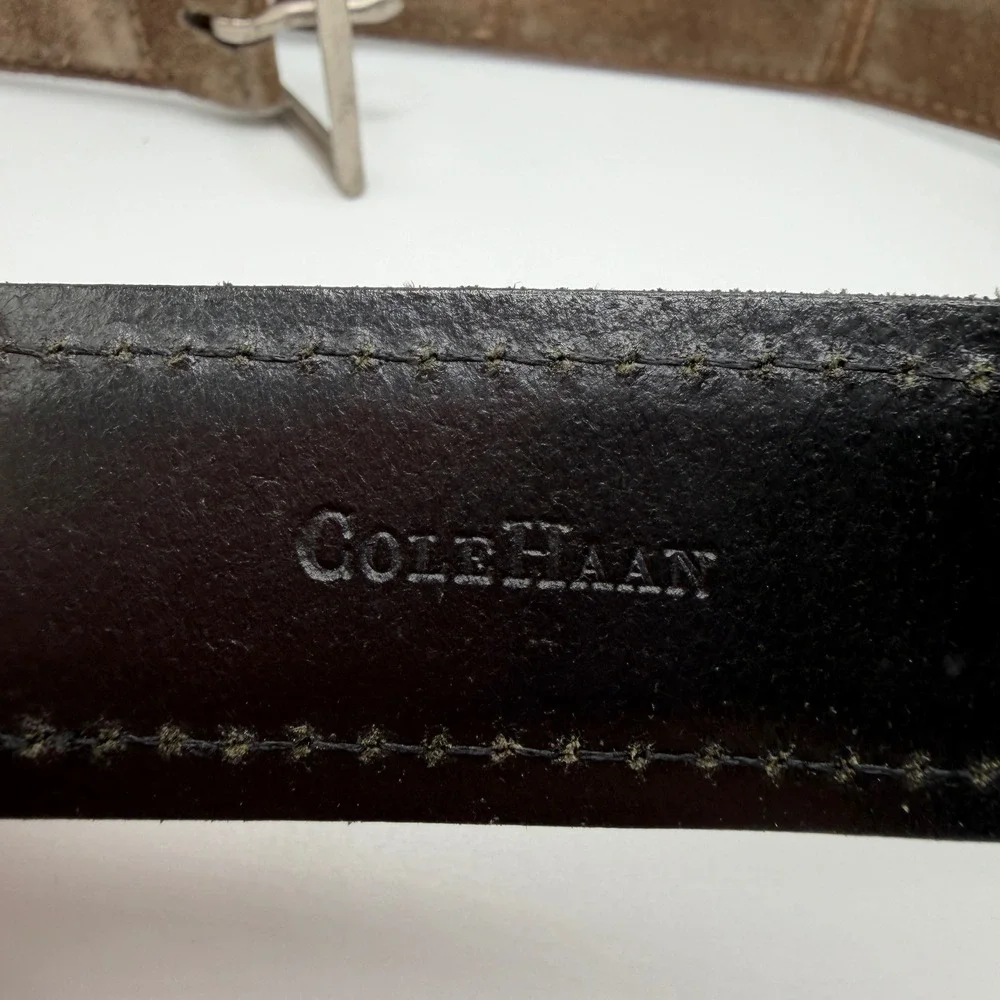 Cole Haan Mens Belt‎ Black Leather Brown Suede Silver Buckle Casual Size 36
